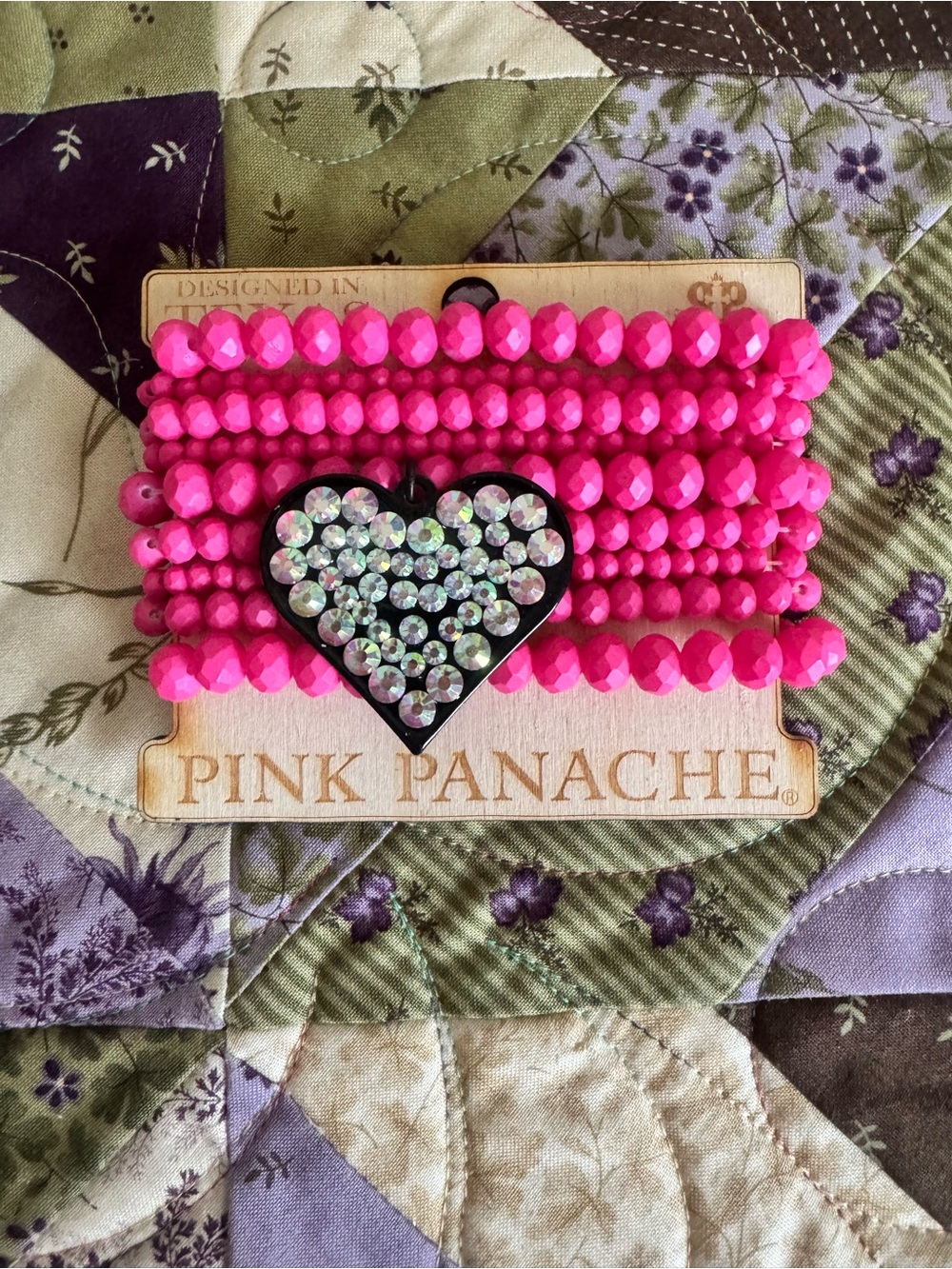 Pink Panache Hot Pink Beaded Stretch Bracelet with Crystal Heart Charm
